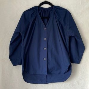 Blue V-neck Button Front Long-sleeve Size M